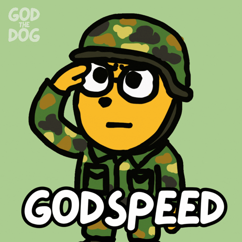 A Cartoon Of A Soldier Says Godspeed GIF