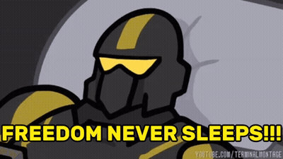 A Cartoon Of A Soldier With The Words " Freedom Never Sleeps " Below Him GIF