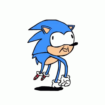 A Cartoon Of A Sonic The Hedgehog Running With A Long Stick . GIF