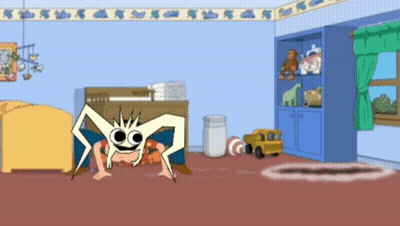 A Cartoon Of A Spider In A Child 'S Room With Toys GIF