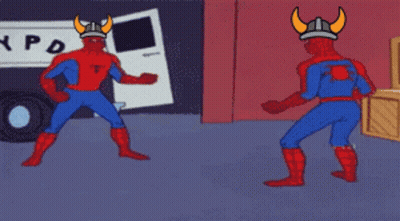 A Cartoon Of A Spider Man And A Viking Fighting GIF