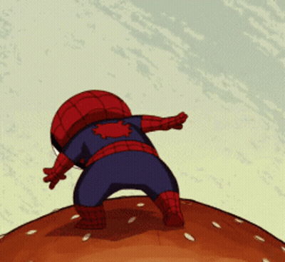 A Cartoon Of A Spider Man Standing On A Hamburger GIF