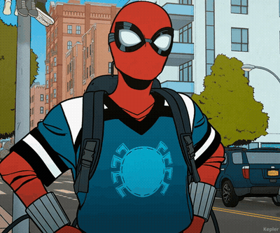 A Cartoon Of A Spider Man Wearing A Jersey With A Spider Logo On The Front GIF