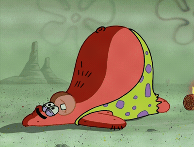 A Cartoon Of A Spongebob Character Laying On The Ground Next To A Log Fire GIF