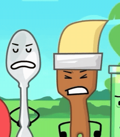 A Cartoon Of A Spoon And A Paint Brush With A Sad Face GIF