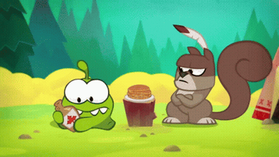 A Cartoon Of A Squirrel Holding A Bag Of Maple Syrup Next To A Squirrel Eating Pancakes GIF