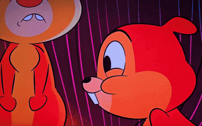 A Cartoon Of A Squirrel Looking At Another Squirrel With A Purple Background GIF