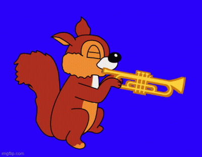 A Cartoon Of A Squirrel Playing A Trumpet With A Blue Background GIF