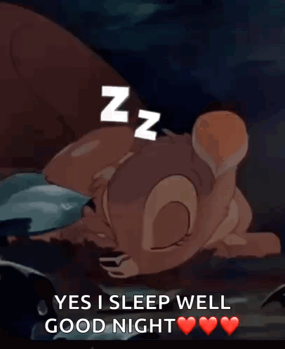 A Cartoon Of A Squirrel Sleeping With The Words " Yes I Sleep Well Good Night " GIF
