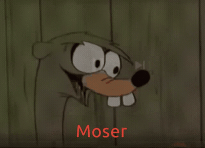 A Cartoon Of A Squirrel With The Word Moser Written In Red GIF