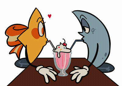 A Cartoon Of A Star And A Moon Drinking A Milkshake Together GIF