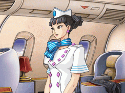 A Cartoon Of A Stewardess On A Plane GIF
