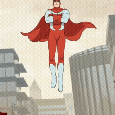 A Cartoon Of A Superhero Flying Through The Air GIF