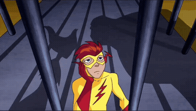 A Cartoon Of A Superhero With A Lightning Bolt On His Chest GIF