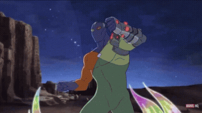 A Cartoon Of A Superhero With A Marvel Logo On The Bottom GIF