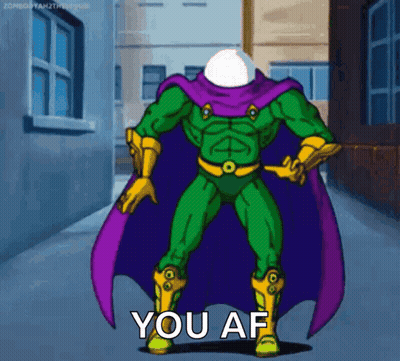 A Cartoon Of A Superhero With A Purple Cape Saying " You Af " GIF