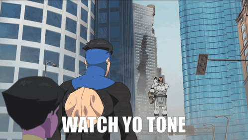 A Cartoon Of A Superhero With The Words Watch Yo Tone Below Him GIF