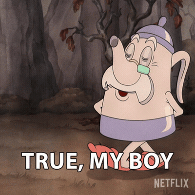 A Cartoon Of A Teapot With The Words True My Boy Below It GIF