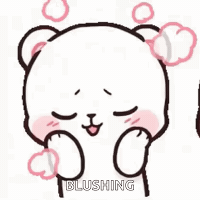 A Cartoon Of A Teddy Bear Blushing With Bubbles Coming Out Of His Mouth . GIF