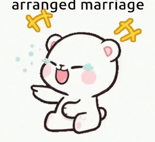 A Cartoon Of A Teddy Bear Crying With The Words Arranged Marriage Written Above It . GIF