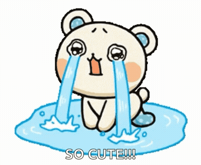 A Cartoon Of A Teddy Bear Crying With The Words So Cute Written Below It GIF