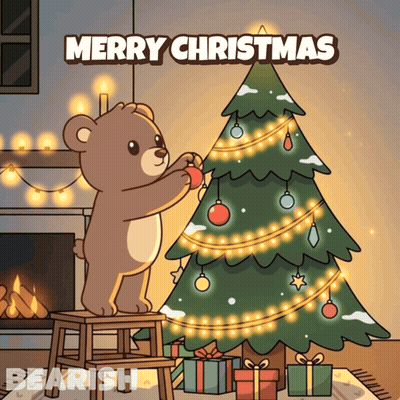A Cartoon Of A Teddy Bear Decorating A Christmas Tree GIF