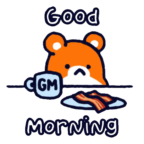 A Cartoon Of A Teddy Bear Holding A Cup Of Gm Coffee Sticker