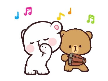 A Cartoon Of A Teddy Bear Holding A Drum Next To A White Teddy Bear . Sticker