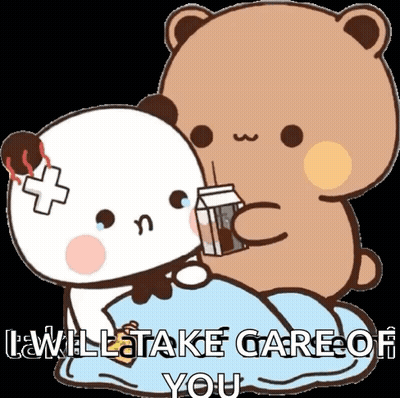 A Cartoon Of A Teddy Bear Holding A Milk Carton Next To Another Teddy Bear With A Bandaged Head . GIF