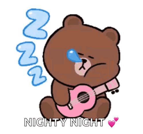 A Cartoon Of A Teddy Bear Holding A Pink Guitar With The Words Nighty Night Written Below It GIF