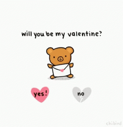 A Cartoon Of A Teddy Bear Holding An Envelope With The Words " Will You Be My Valentine " On It GIF