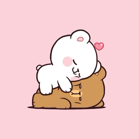 A Cartoon Of A Teddy Bear Hugging Another Teddy Bear On A Pink Background GIF