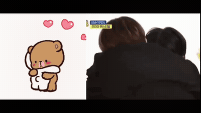 A Cartoon Of A Teddy Bear Hugging Another Teddy Bear With Hearts Coming Out Of It GIF