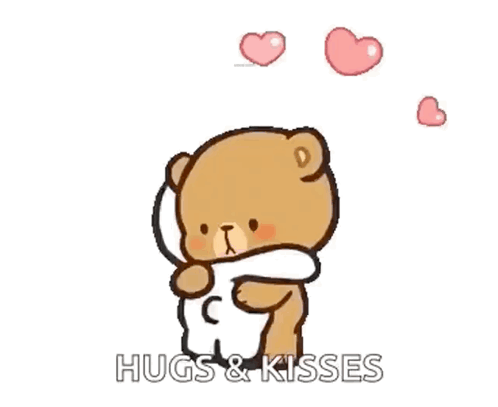 A Cartoon Of A Teddy Bear Hugging Another Teddy Bear With Hearts Coming Out Of Their Heads . GIF