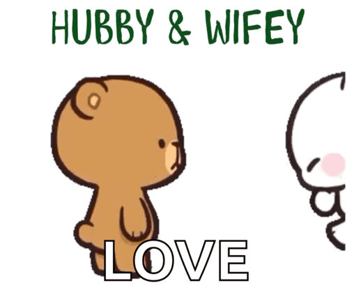 A Cartoon Of A Teddy Bear Hugging Another Teddy Bear With The Words Hubby & Wifey Love Below It GIF