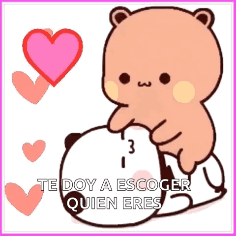 A Cartoon Of A Teddy Bear Hugging Another Teddy Bear With The Words Te Doy A Escoger Quien Eres Below It GIF