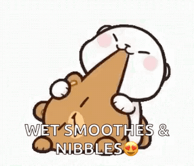 A Cartoon Of A Teddy Bear Hugging Another Teddy Bear With The Words `` Wet Smoothies & Nibbles '' . GIF