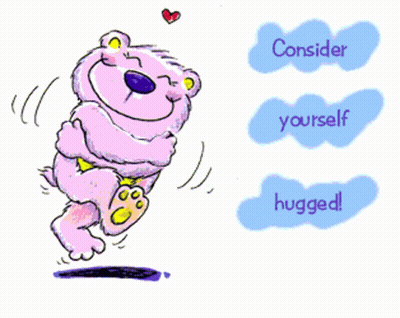 A Cartoon Of A Teddy Bear Hugging Itself With The Words Consider Yourself Hugged GIF