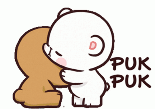 A Cartoon Of A Teddy Bear Kissing Another Teddy Bear 'S Nose GIF