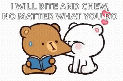 A Cartoon Of A Teddy Bear Kissing Another Teddy Bear While A Teddy Bear Is Reading A Book . GIF