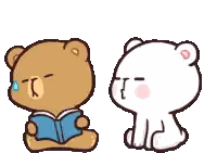 A Cartoon Of A Teddy Bear Kissing Another Teddy Bear While The Teddy Bear Is Reading A Book . Sticker