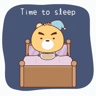 A Cartoon Of A Teddy Bear Laying In A Bed With The Words " Time To Sleep " Above Him GIF