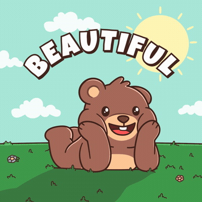 A Cartoon Of A Teddy Bear Laying In The Grass With The Words Beautiful Above It GIF