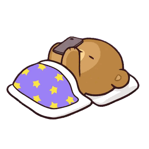 A Cartoon Of A Teddy Bear Laying On A Bed With A Phone On Its Head Sticker