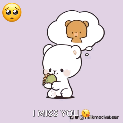 A Cartoon Of A Teddy Bear Laying On A Bed With A Thought Bubble That Says " I Miss You " GIF