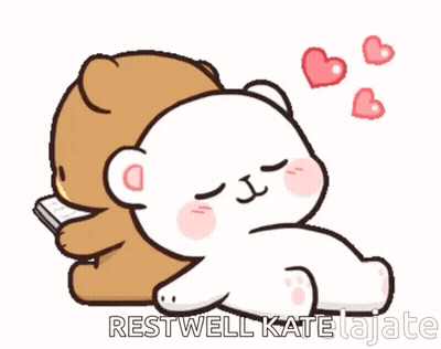 A Cartoon Of A Teddy Bear Laying On Top Of Another Teddy Bear With Hearts Flying Around Them . GIF