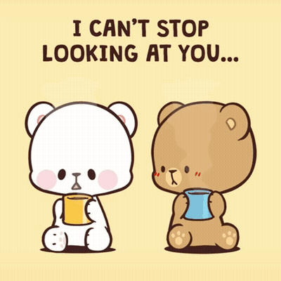 A Cartoon Of A Teddy Bear Looking At A Laptop With The Words " Even When You 'Re Not Here " Above Him GIF