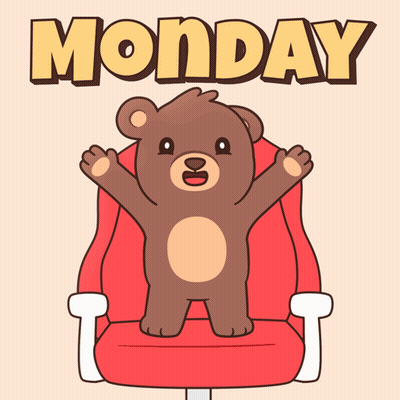 A Cartoon Of A Teddy Bear Sitting In A Chair With The Word Monday Behind Him GIF