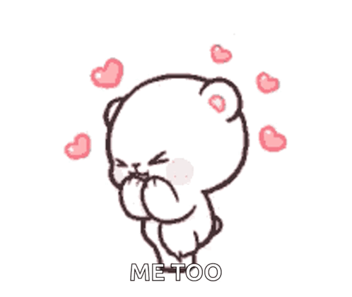 A Cartoon Of A Teddy Bear With Hearts Around Him And The Words `` Me Too '' . GIF