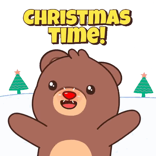 A Cartoon Of A Teddy Bear With The Words Christmas Time Written Above It Sticker